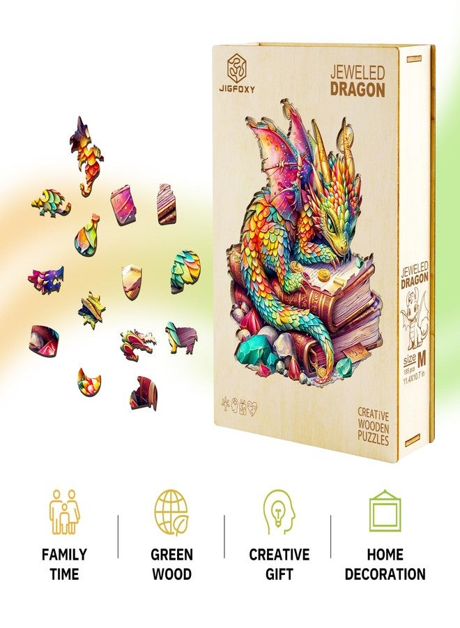 Jigfoxy Wooden Puzzles for Adults, Jeweled Dragon Wood Puzzle for Adults, Unique Animal-Shaped Wooden Jigsaw Puzzle, Christmas Thanksgiving Gifts for Family and Friends (M-11.4 * 10.7in-185pcs) - Image 5